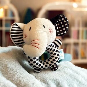 Happy Monkey Black White Red Elephant Plush Rattle Crinkle 5” Sensory Learning